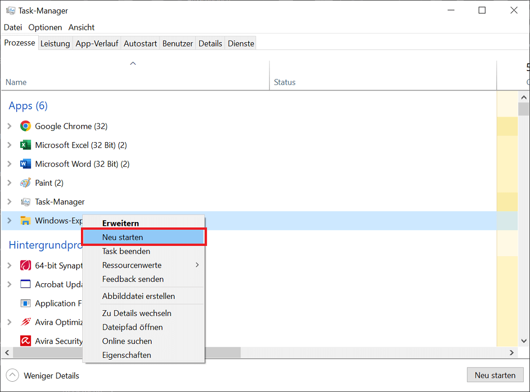 Start Windows Verkenner opnieuw
