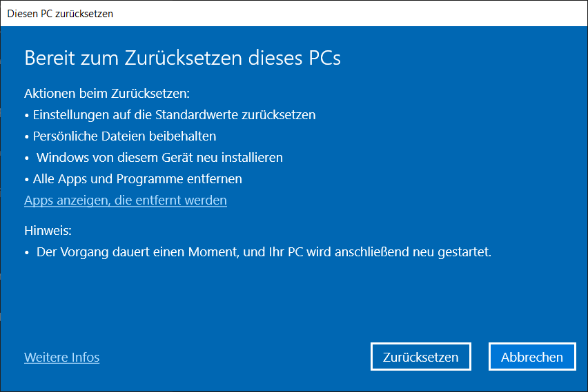 Reset Windows via Instellingen