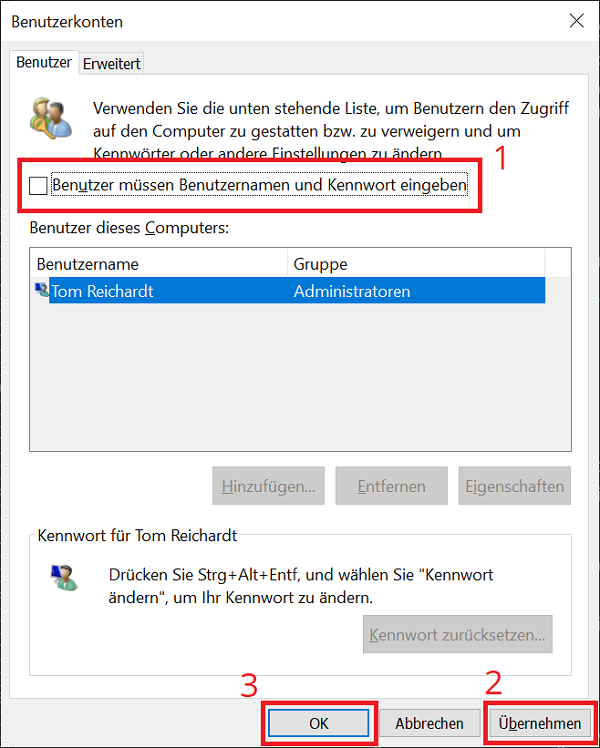 Schakel het Windows-wachtwoord voor het opstarten van de pc uit in gebruikersaccounts