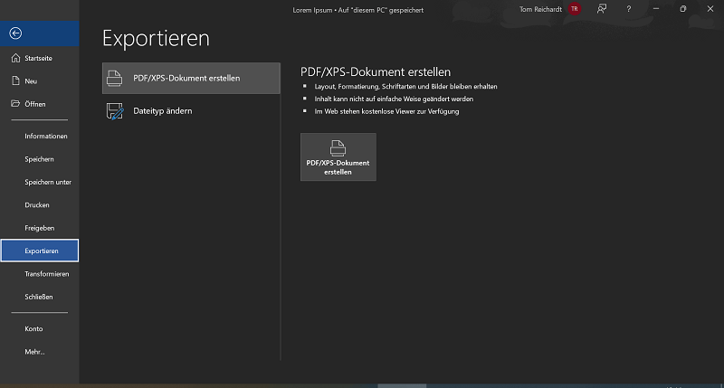 Sla Word-document op als PDF met behulp van de exportfunctie