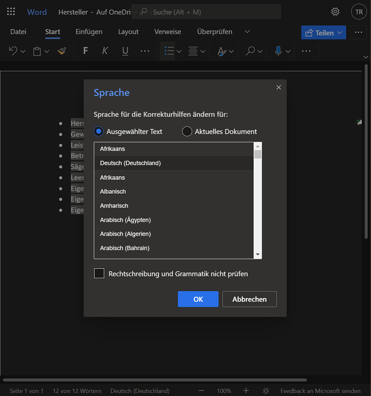 Verander de taal in Word Online