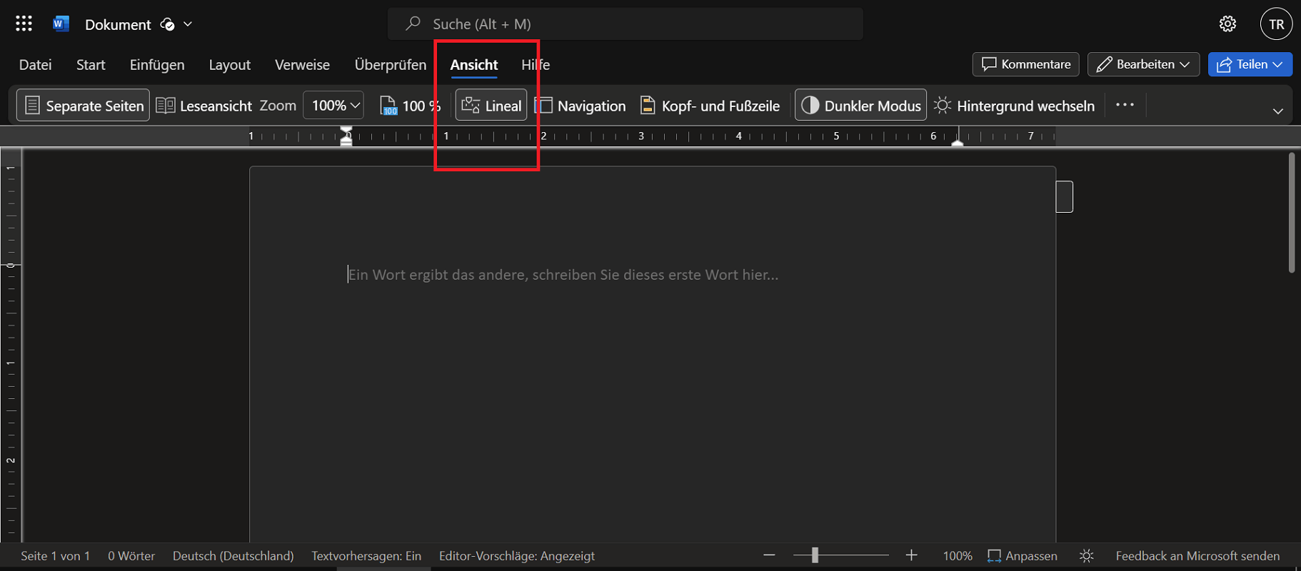 Toon Word in de online versie van Word