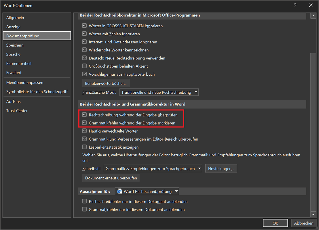 Schakel de spellingcontrole van Word in