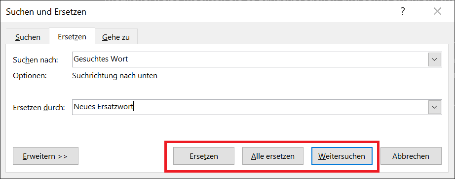 Word: Zoek en vervang woorden, zinnen en karakters