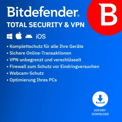 Bitdefender Total Security + VPN | 10 apparaten | 1 jaar