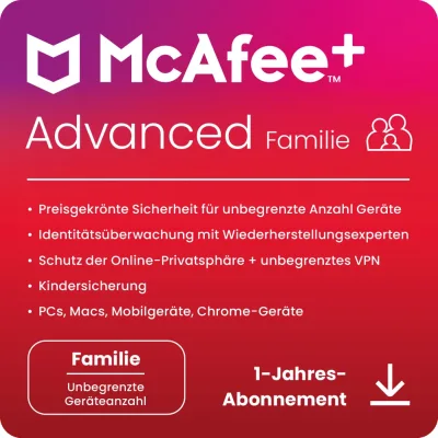McAfee+ Advanced Family | 6 gebruikers | 1 jaar